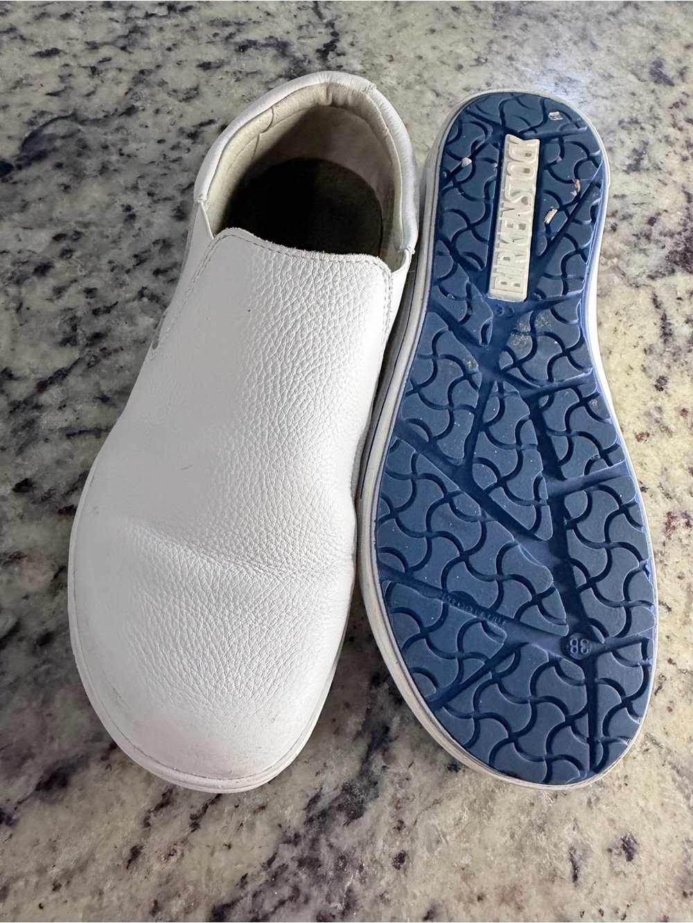 Birkenstock White Slip-On Loafer with Blue Sole